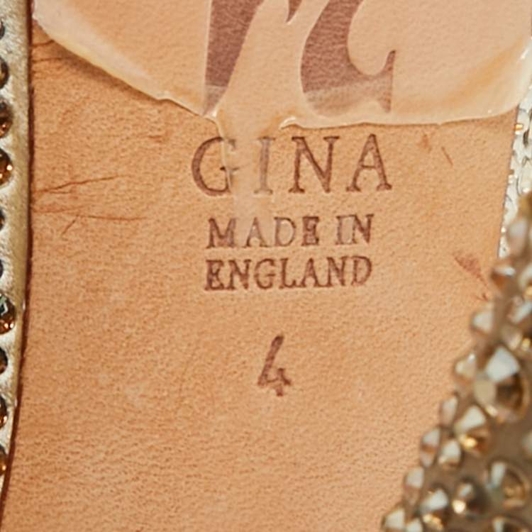 Pre Owned Gina Gold Satin Swarovski Embellished Slingback Sandals Size 37