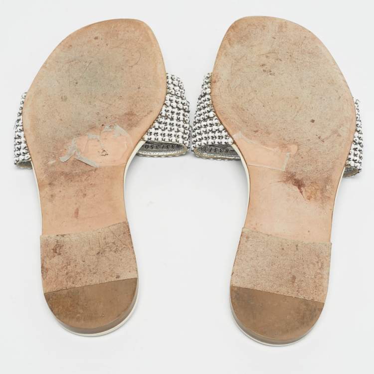 Pre Owned Gina White Leather Loren Flat Slide Size 40.5