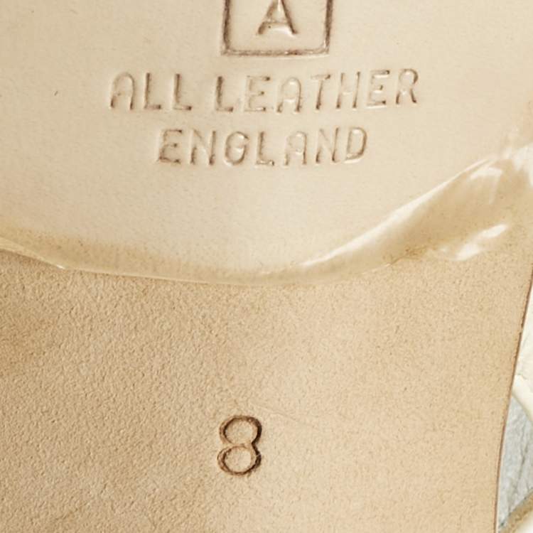 Pre Owned Gina Cream Leather Crystal Embellish Slingback Sandals Size 41