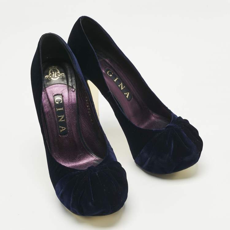 Pre Owned Gina Purple Velvet Claire Platform Pumps Size 39.5