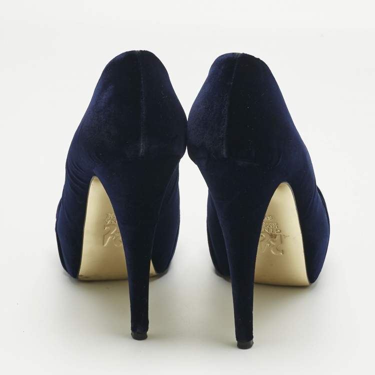 Pre Owned Gina Purple Velvet Claire Platform Pumps Size 39.5