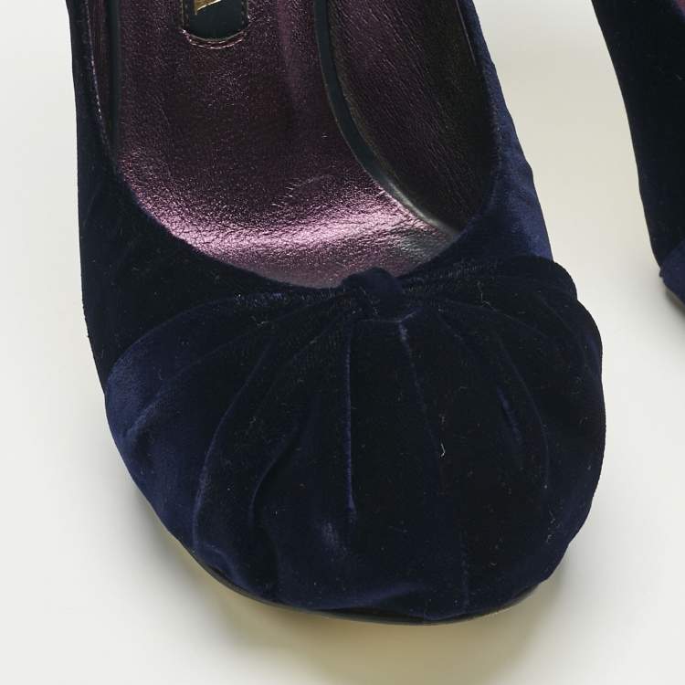 Pre Owned Gina Purple Velvet Claire Platform Pumps Size 39.5