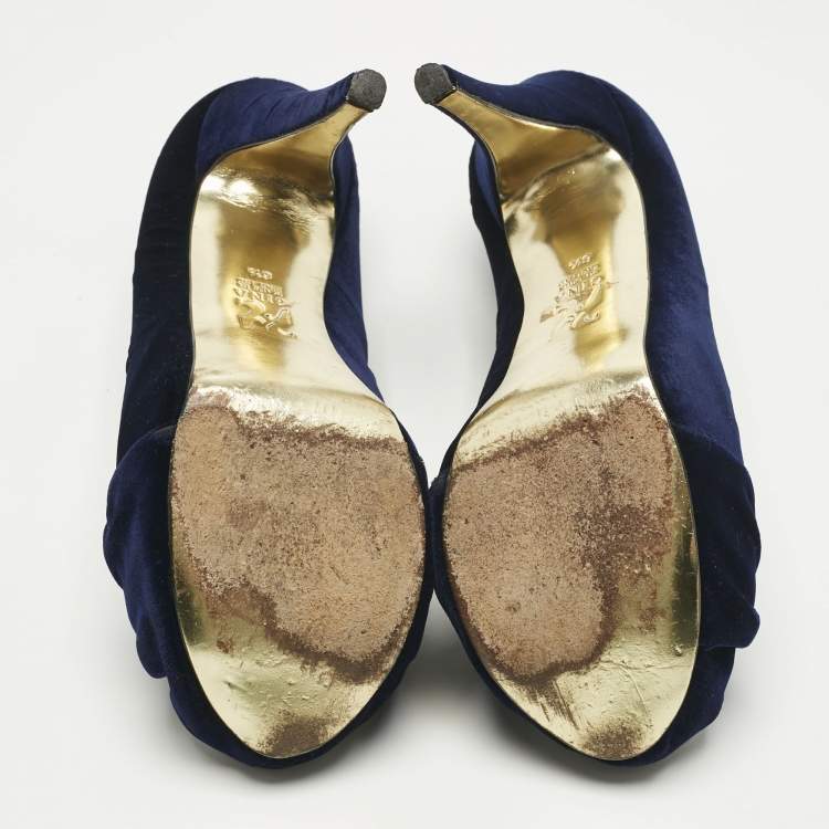 Pre Owned Gina Purple Velvet Claire Platform Pumps Size 39.5