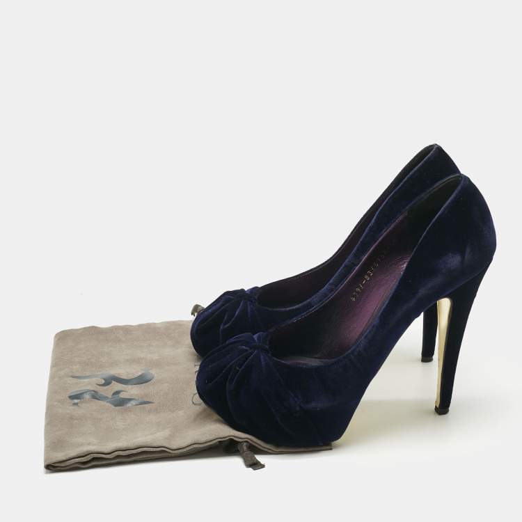 Pre Owned Gina Purple Velvet Claire Platform Pumps Size 39.5
