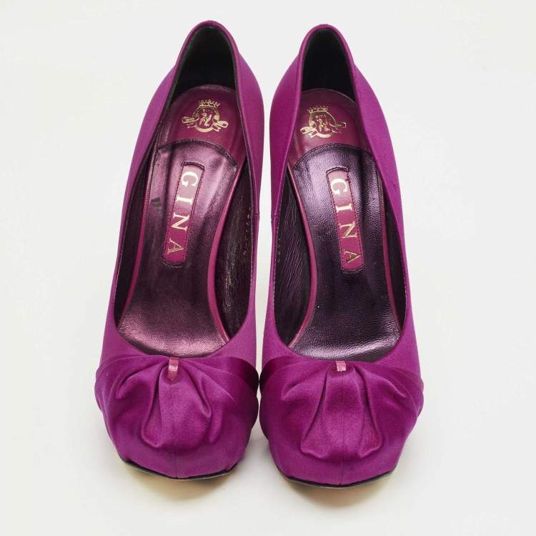 Pre Owned Gina Purple Satin Clair Hoodie Platform Pumps Size 39.5
