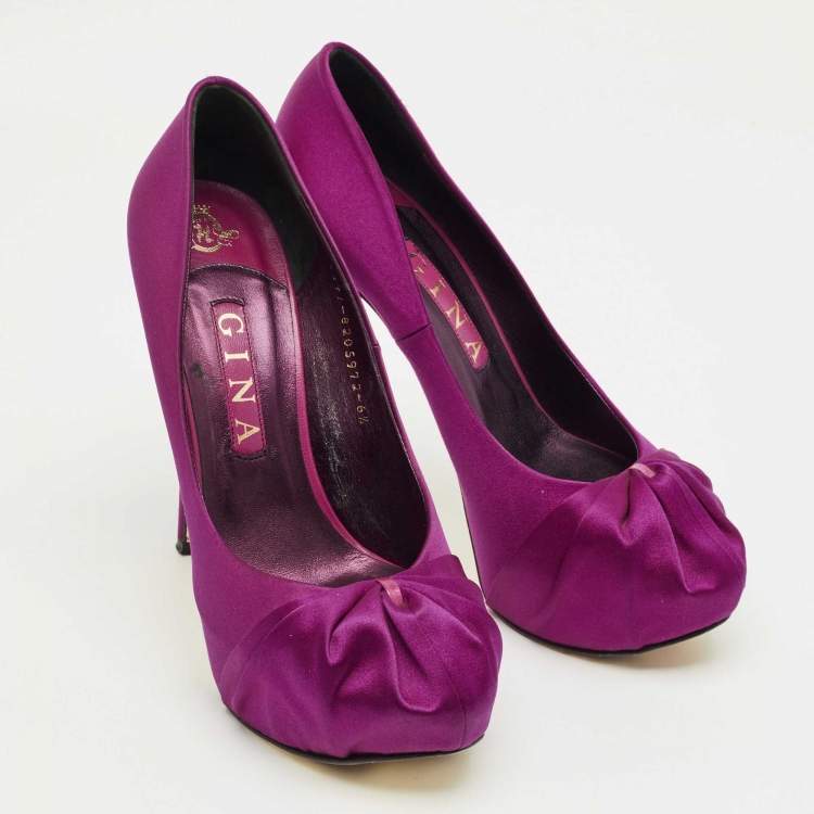 Pre Owned Gina Purple Satin Clair Hoodie Platform Pumps Size 39.5