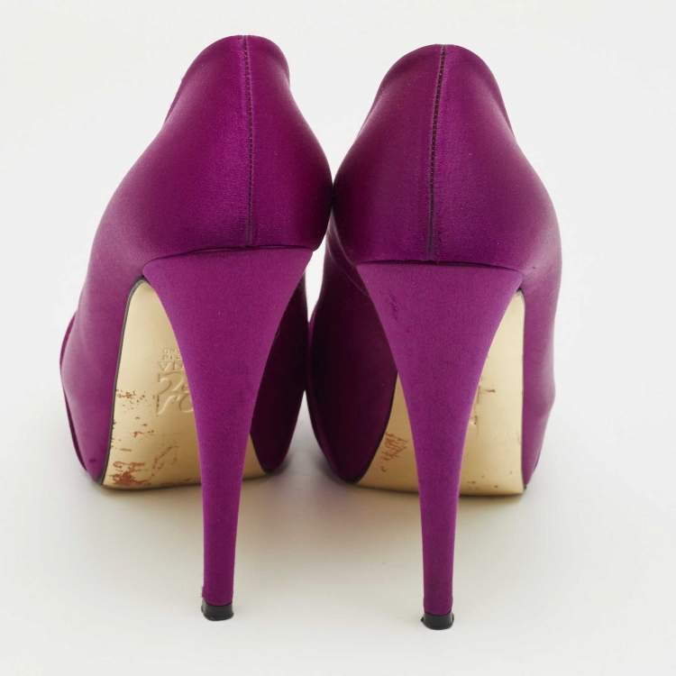 Pre Owned Gina Purple Satin Clair Hoodie Platform Pumps Size 39.5