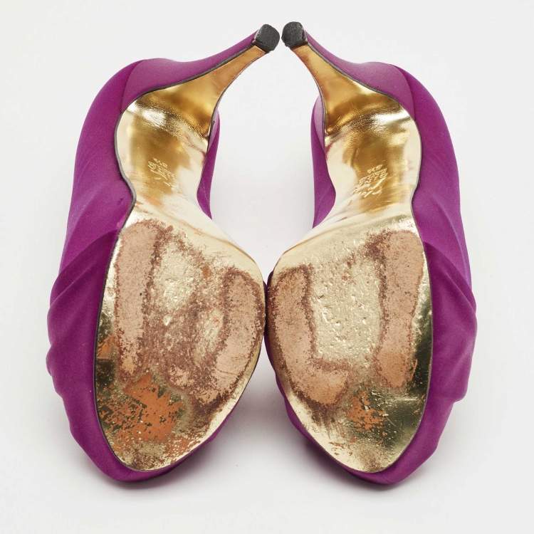 Pre Owned Gina Purple Satin Clair Hoodie Platform Pumps Size 39.5