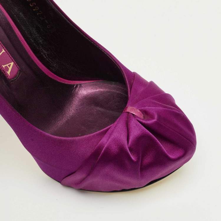 Pre Owned Gina Purple Satin Clair Hoodie Platform Pumps Size 39.5