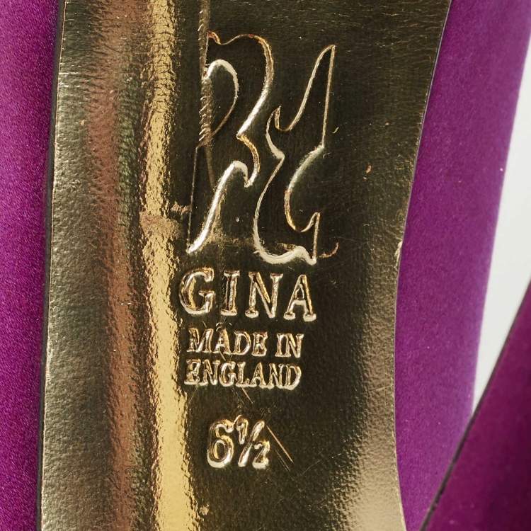 Pre Owned Gina Purple Satin Clair Hoodie Platform Pumps Size 39.5