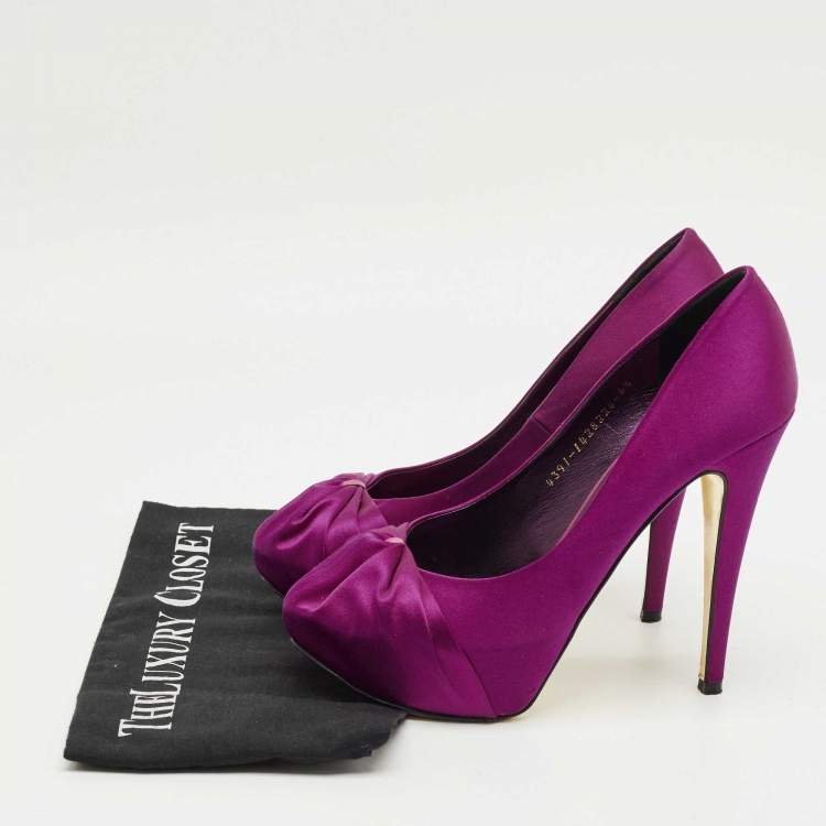 Pre Owned Gina Purple Satin Clair Hoodie Platform Pumps Size 39.5