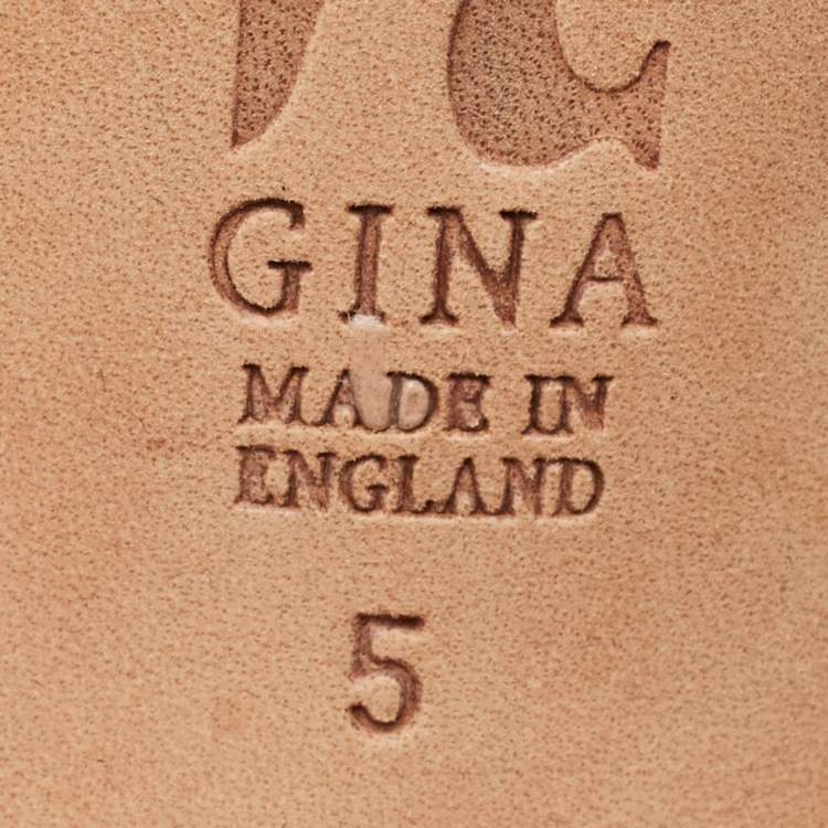 Pre Owned Gina Black Leather Crystal Embellished Slide Sandals Size 38