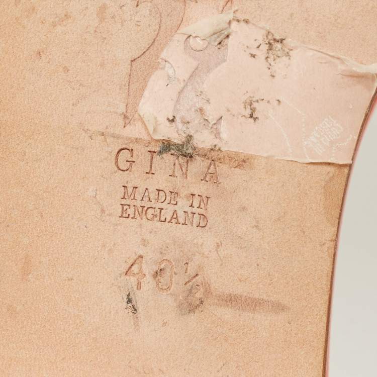 Pre Owned Gina Pink Leather Crystals Embellish Flat Sandals Size 40