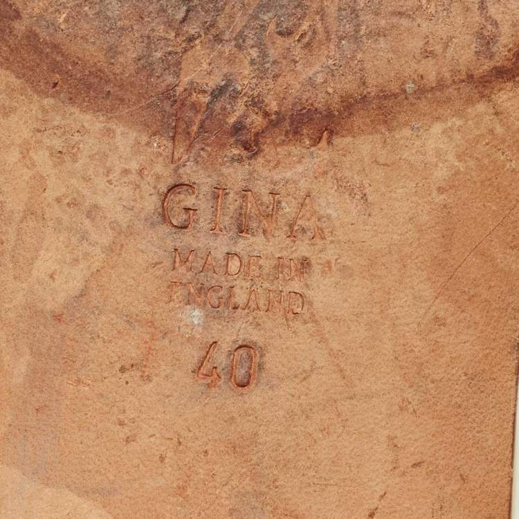 Pre Owned Gina Silver Leather Crystal Embellished Flat Slide Size 40