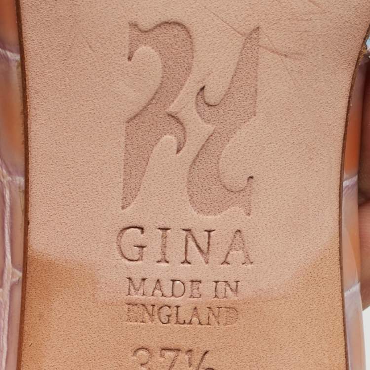 Pre Owned Gina Purple Croc Embossed Leather Slide Crystal Embellished Slide Sandals Size 37.5