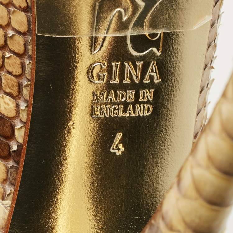 Pre Owned Gina Beige/Brown Python Leather Hoodie Platform Pumps Size 37