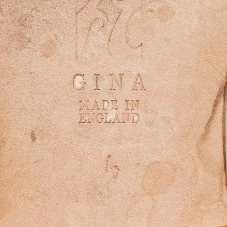 Pre Owned Gina Silver Leather Crystal Embellished Flat Slide Size 37