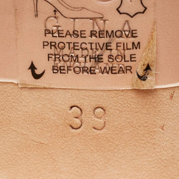 Pre Owned Gina Beige Croc Embosse and Leather Crystal Embellished Loren Slide Sandals Size 39