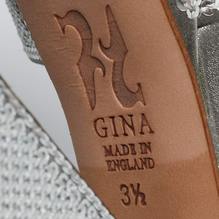 Pre Owned Gina Grey Satin and Sequins Platform Ankle Strap Sandals Size 36.5