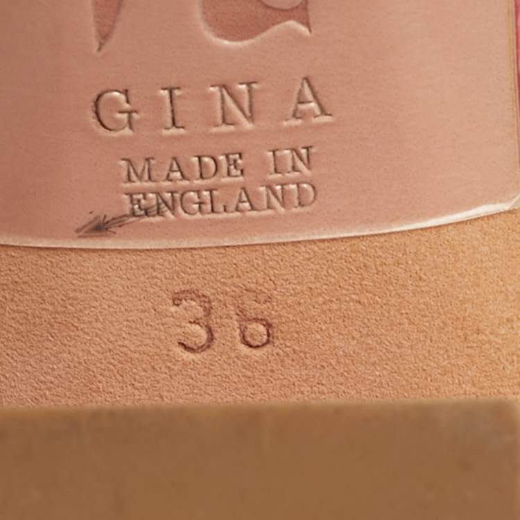 Pre Owned Gina Red Leather Crystal Embellished Slide Sandals Size 36