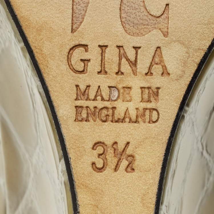 Pre Owned Gina Grey Croc Embossed Leather and Leather Rodeo Wedge Slide Sandals Size 36.5