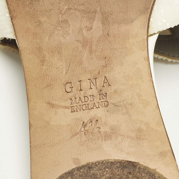 Pre Owned Gina Cream Laser-Cut Leather Embellishment  Flat Sandals Size 37.5