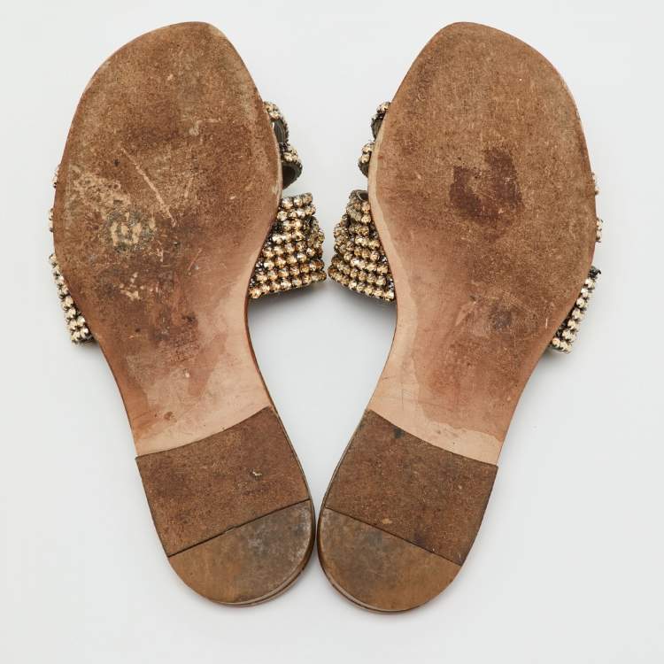 مملوكة مسبقًا Gina Brown Crystal Embellished Leather Loren Flat Sandals Size 39