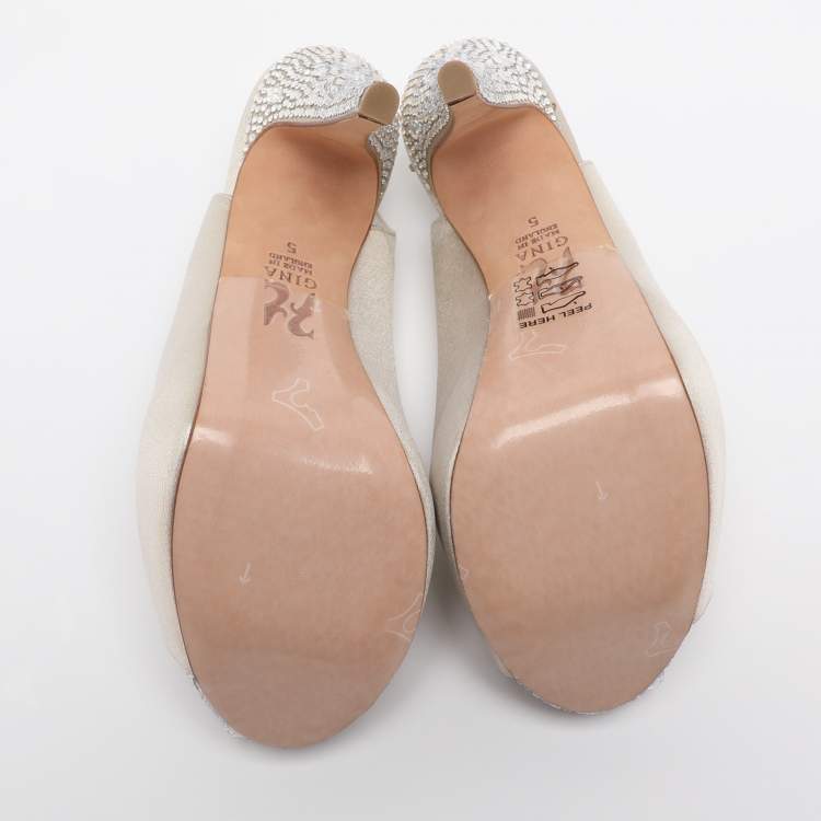 Pre Owned Gina Size 38 Metallic Shimmering Satin Slingback Sandals