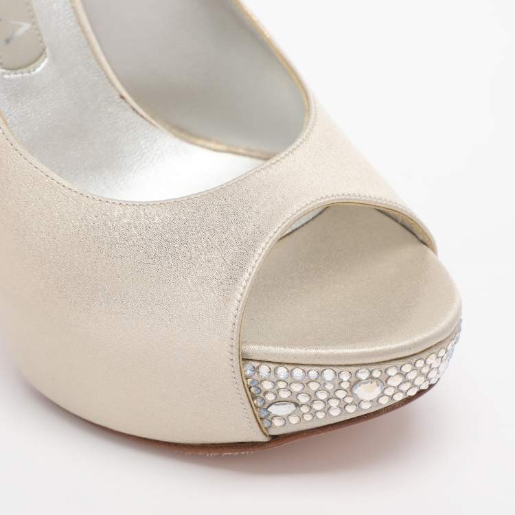 Pre Owned Gina Size 38 Metallic Shimmering Satin Slingback Sandals