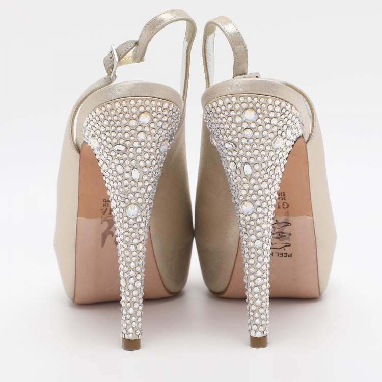 Pre Owned Gina Size 38 Metallic Shimmering Satin Slingback Sandals