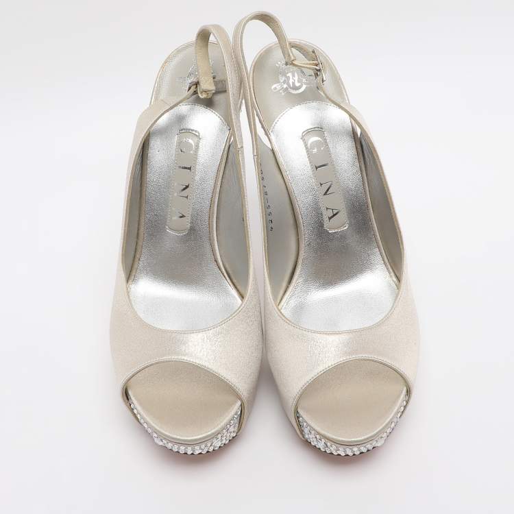 Pre Owned Gina Size 38 Metallic Shimmering Satin Slingback Sandals