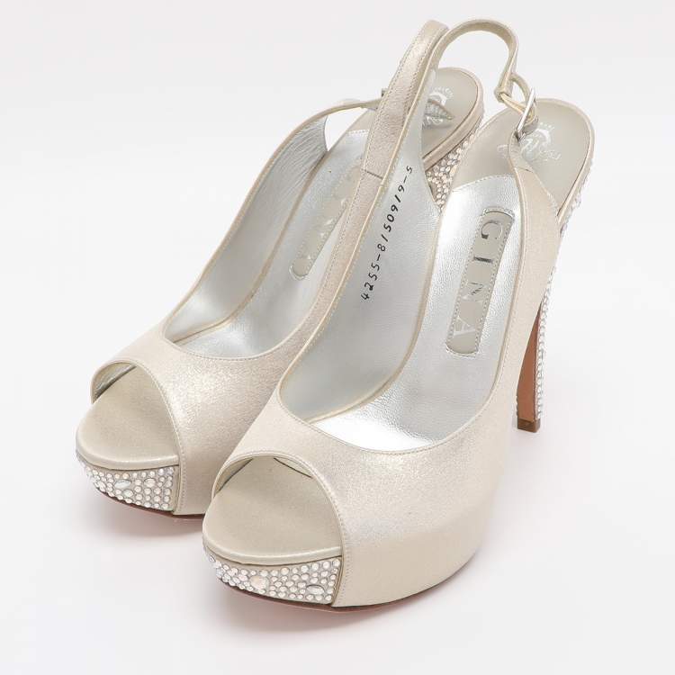 Pre Owned Gina Size 38 Metallic Shimmering Satin Slingback Sandals