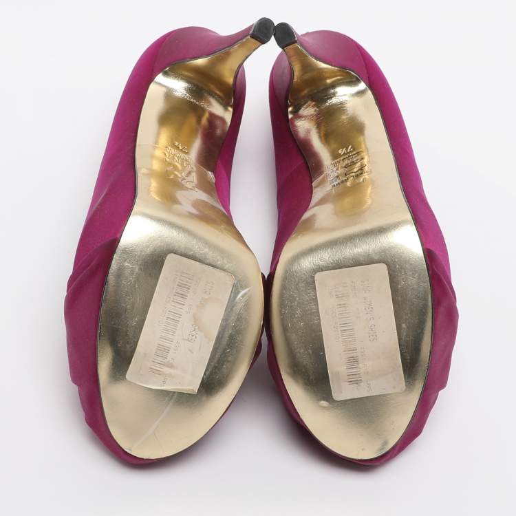 Pre Owned Gina Size 40.5 Purple Satin Platform Pumps
