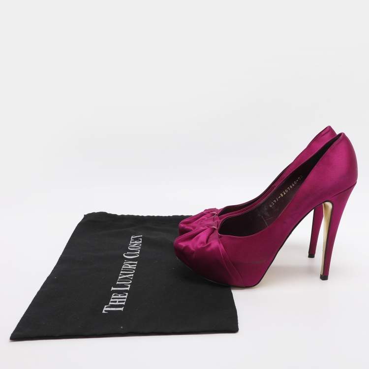 Pre Owned Gina Size 40.5 Purple Satin Platform Pumps