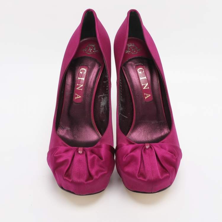 Pre Owned Gina Size 40.5 Purple Satin Platform Pumps