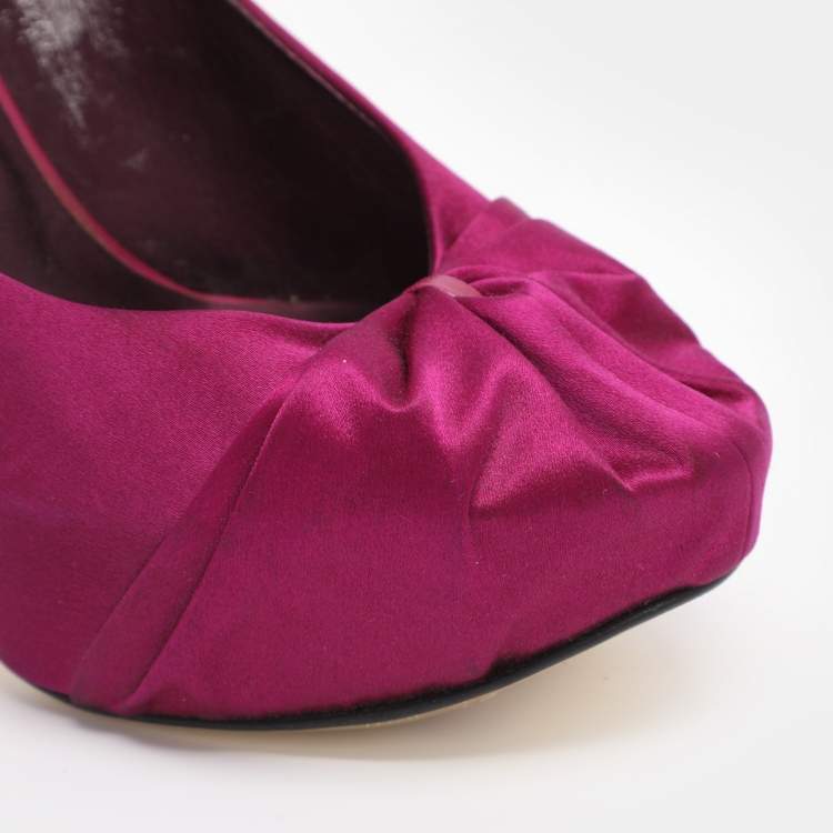Pre Owned Gina Size 40.5 Purple Satin Platform Pumps