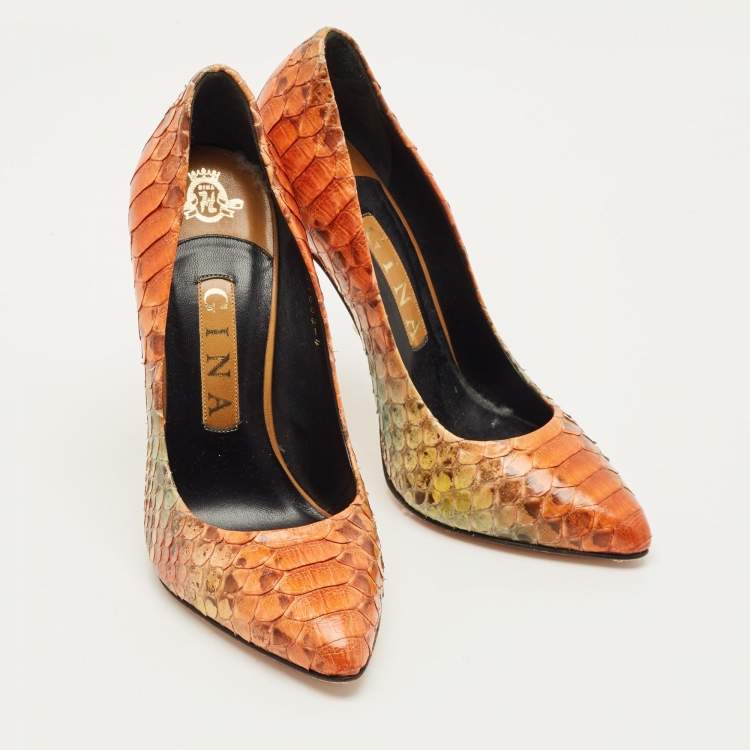 Pre Owned Gina Wynne Jungle Size 37 Multicolor Python Leather Pumps
