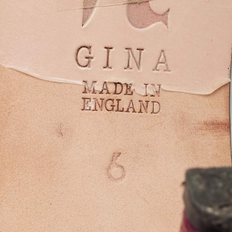 Pre Owned Gina Size 39 Purple Croc Embossed Leather  Crystal Embellished Slide Sandals