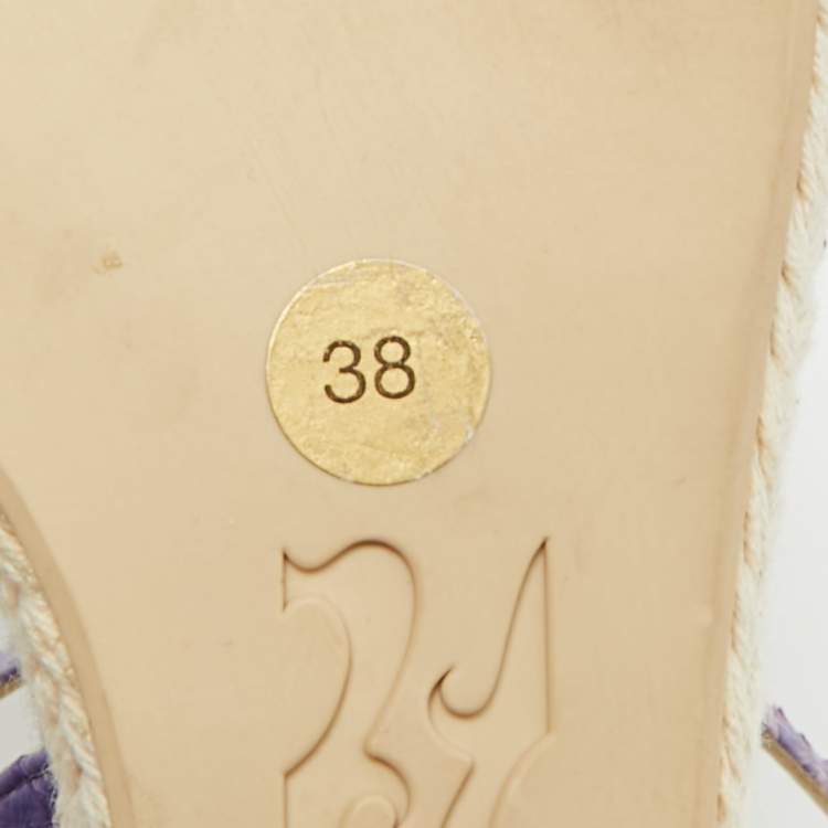 Pre Owned Gina Size 38 Purple Python Leather Crystal Embellished Wedge Ankle Strap Sandals