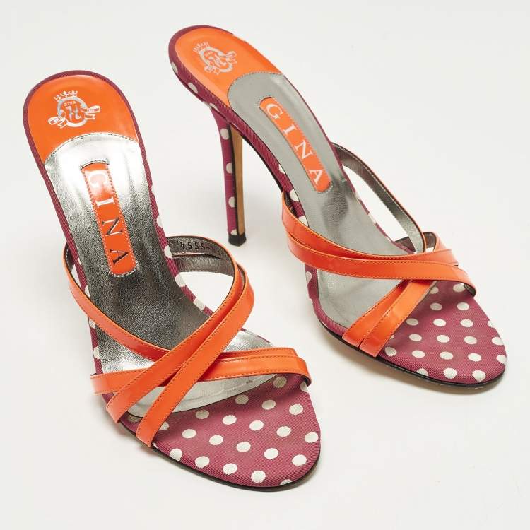 Pre Owned Gina Size 39.5 Red Patent Leather Criss-Cross Strap Slide Sandals