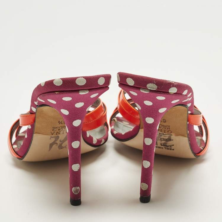 Pre Owned Gina Size 39.5 Red Patent Leather Criss-Cross Strap Slide Sandals