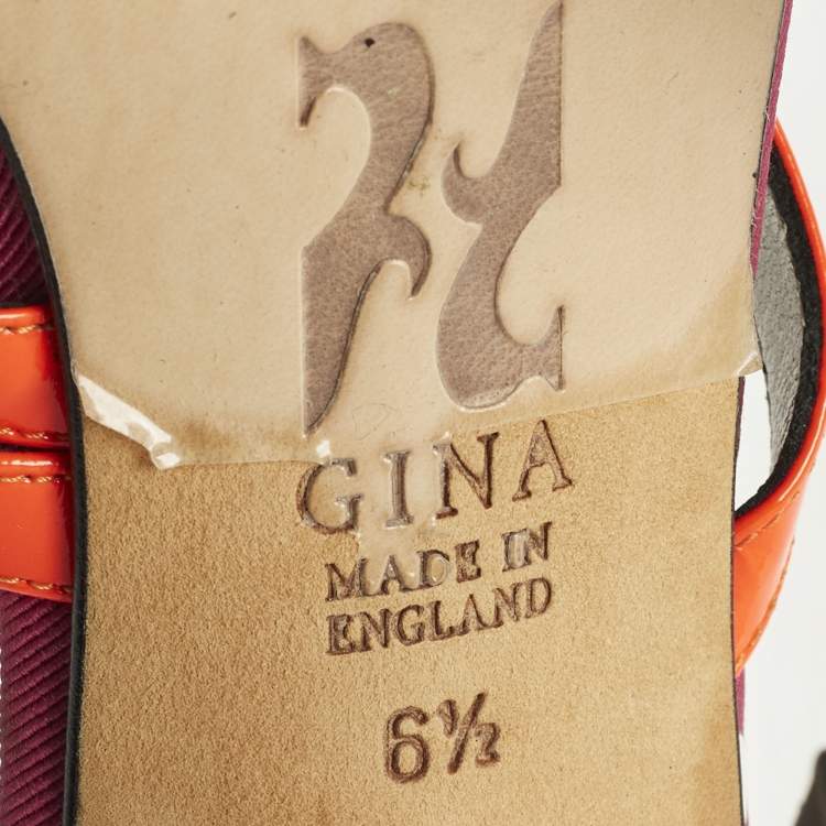 Pre Owned Gina Size 39.5 Red Patent Leather Criss-Cross Strap Slide Sandals