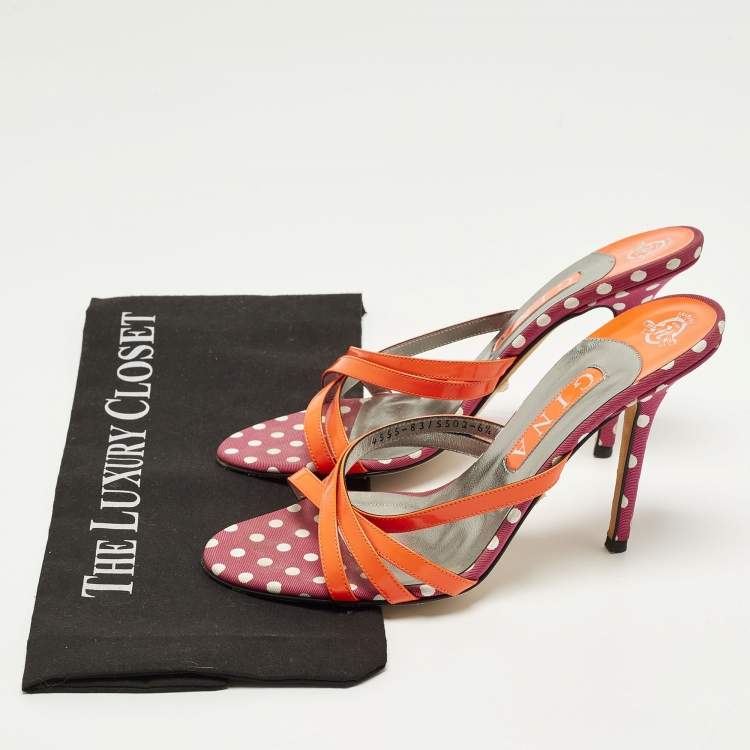 Pre Owned Gina Size 39.5 Red Patent Leather Criss-Cross Strap Slide Sandals