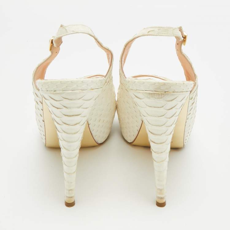 Pre Owned Gina Size 40.5 White Python Leather Slingback Pumps