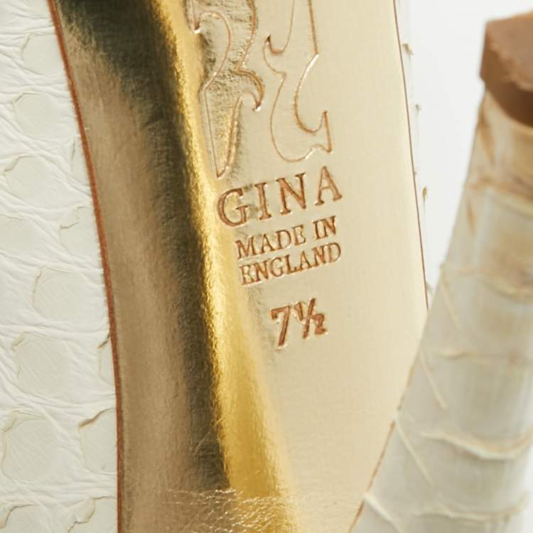 Pre Owned Gina Size 40.5 White Python Leather Slingback Pumps