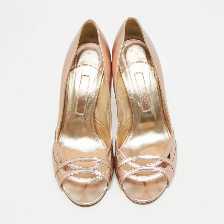 Pre Owned Gina Size 39.5 Metallic Leather Peep Toe Pumps