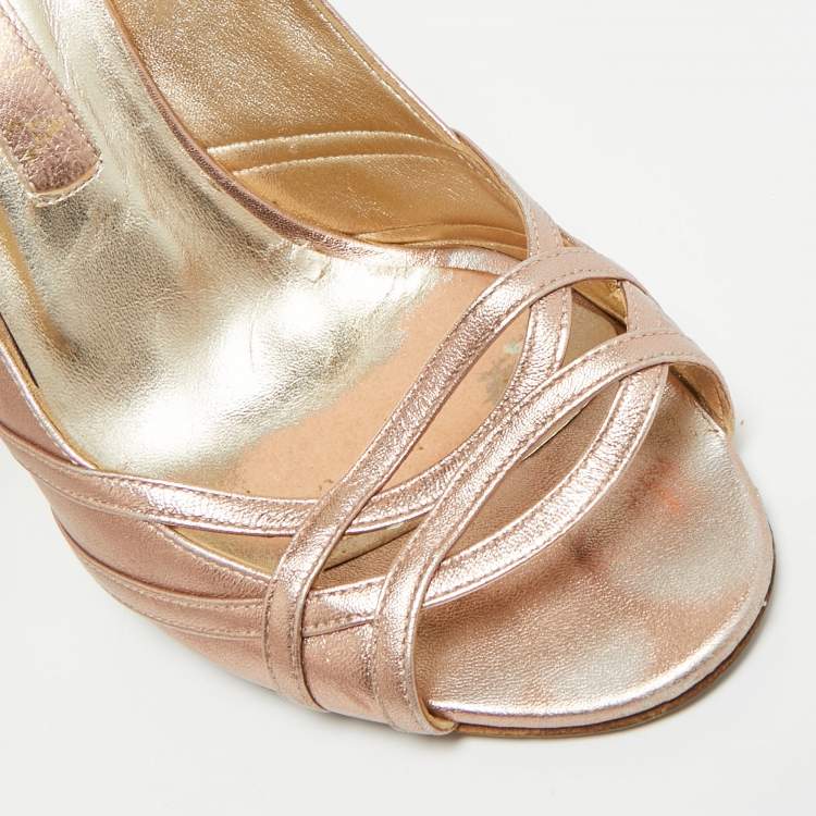 Pre Owned Gina Size 39.5 Metallic Leather Peep Toe Pumps