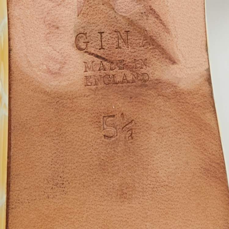 Pre Owned Gina Size 38.5 Two Tone Leather Crystal Embellished Slide Sandals