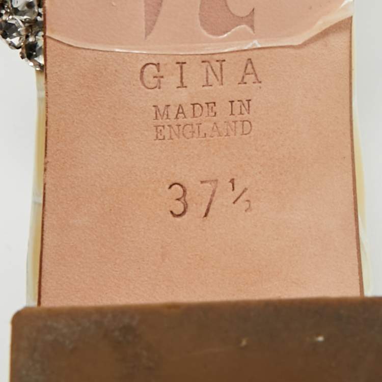 Pre Owned Gina Size 37.5 Metallic Leather Crystal Embellished Slide Sandals