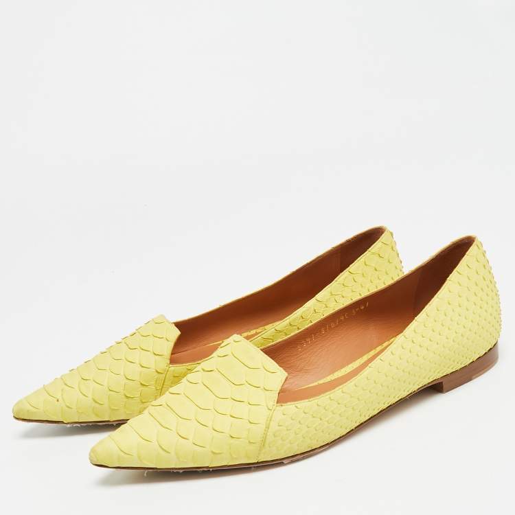 Pre Owned Gina Size 41 Yellow Python Leather Ballet Flats